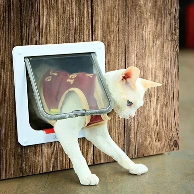 Porta de aba para cães e gatos com trava de segurança de 4 vias, porta de aba para cães e gatos, gatinhos, kit de porta de plástico ABS para animais de estimação pequenos, portas de aba para cães e gatos