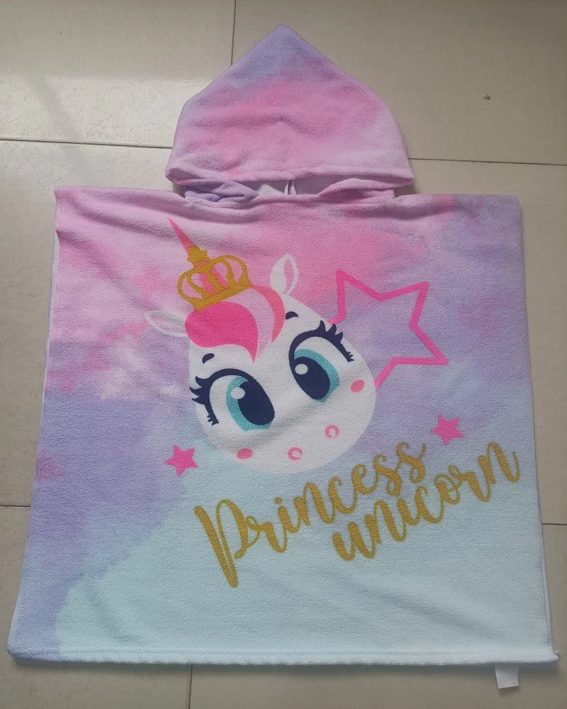 girl  Bathrobe Newborn Towel for Kids  Dress Up Kids Poncho Cape Kids Unicorn pattern Beach Towel Poncho Hooded Baby