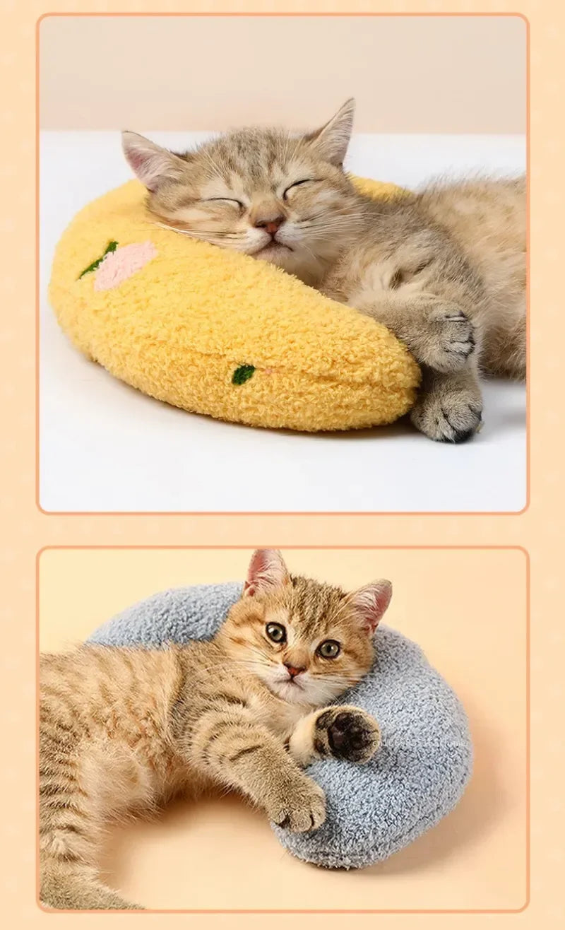 Travesseiro calmante para animais de estimação, confortável, fofo, em formato de U, almofada elástica para gatos, adequado para a pele, acessórios para animais de estimação para cães