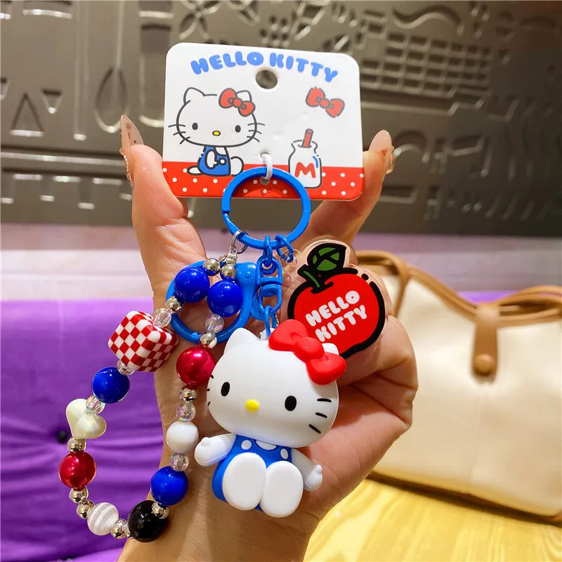 Atacado Sanrio Chaveiro Hello Kitty Mochila Escolar Pingente Kawaii Kt Vermelho Azul Branco Desenho Animado Chave Kitty TV Chaveiro com Contas Presente para Meninas