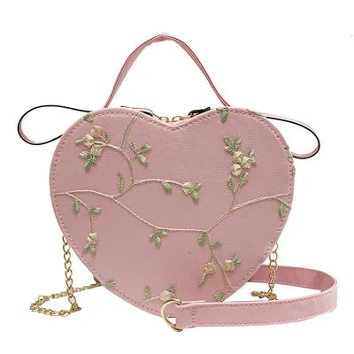 Bolsas redondas de renda doce de couro PU de alta qualidade para mulheres, bolsas crossbody para mulheres 2025, pequena corrente de flores frescas, ombro