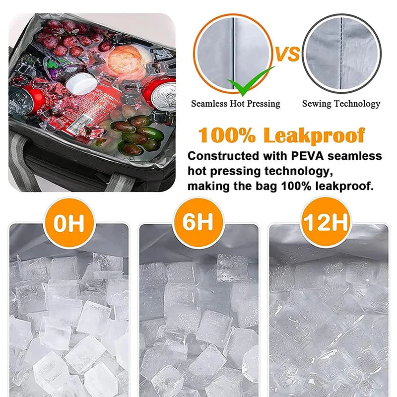 Lancheira grande isolada portátil de 15L, preta, à prova d'água, à prova de vazamentos, reforçada, portátil, para transporte em ombro, para piquenique ao ar livre