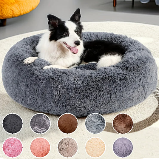 Cama redonda para animais de estimação para cães grandes, médios e pequenos, cama macia para gatos, cama longa e macia para cães, casa para cães, casa quente para dormir no inverno