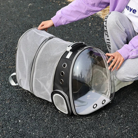 Mochila para animais de estimação, cápsula espacial transparente, mochila de ombro duplo para gatos, bolsa expansível para gatos, bolsa portátil para cães pequenos