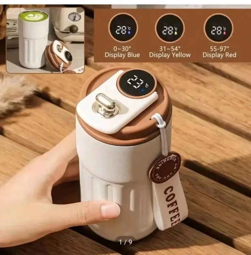 Caneca de café inteligente de 450 ml com visor de temperatura LED, garrafa térmica de aço inoxidável 316 para café, caneca portátil a vácuo para presente