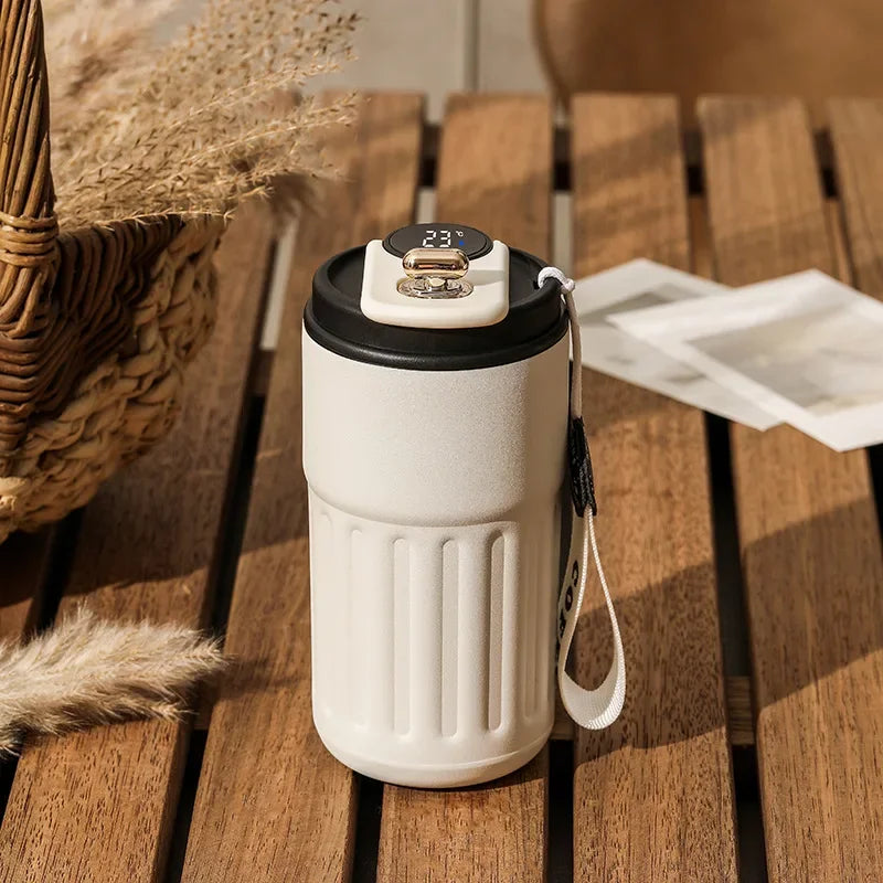 Caneca de café inteligente de 450 ml com visor de temperatura LED, garrafa térmica de aço inoxidável 316 para café, caneca portátil a vácuo para presente