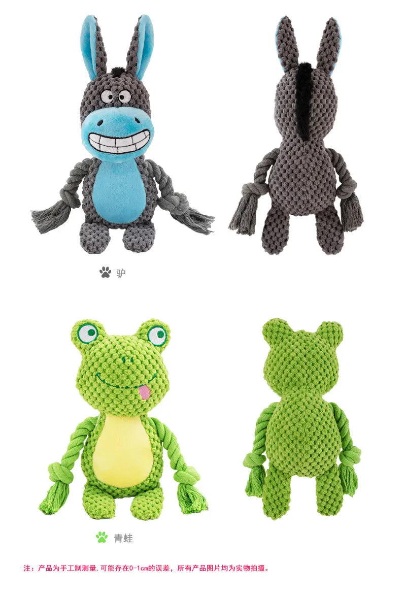 Brinquedos de pelúcia com corda que fazem barulho para cães: Raposa, Sapo, Porco, Animal, Puxador, Cordão de algodão resistente a mordidas - Treinamento interativo para vínculo de filhotes
