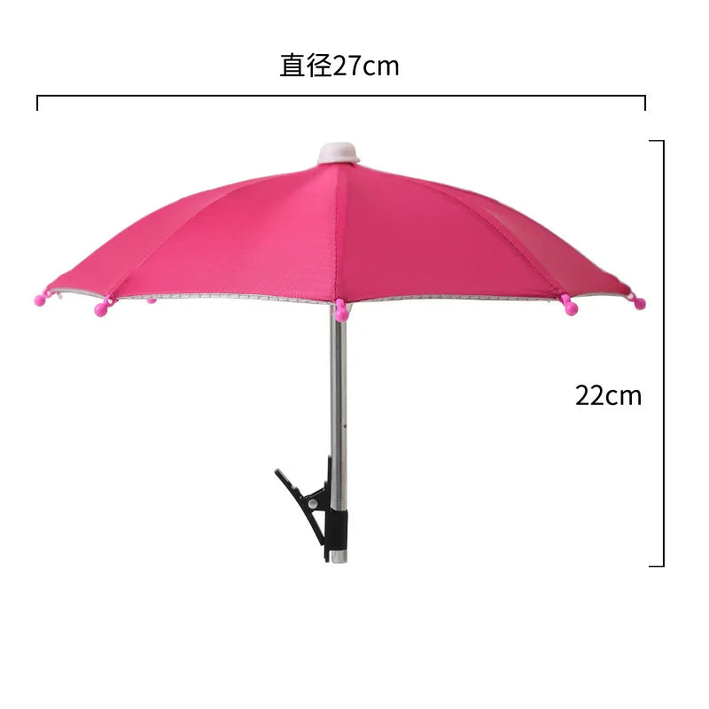 Suporte para celular de 27 cm, mini guarda-chuva criativo para ciclismo ao ar livre, protetor solar, acessório portátil para chuva ao ar livre
