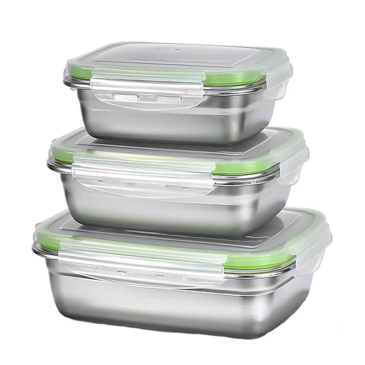 Recipiente para armazenamento de alimentos em aço inoxidável 304, grau alimentício, conjunto de 1/3, lancheira, tampa de silicone à prova de vazamentos, lavável na máquina de lavar louças, caixa Bento