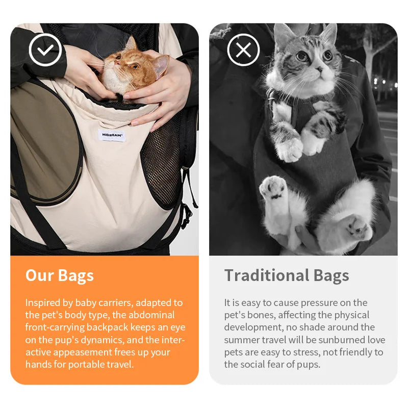 Mochila para transporte frontal de animais de estimação, bolsa de ombro para cães e gatos, bolsa respirável e portátil para áreas externas