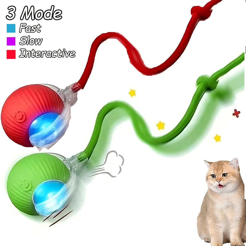 Bola de brinquedo interativa para gatos, bola rolante automática, rabo falso, brinquedo elétrico inteligente recarregável para animais de estimação, treinamento para cães e gatos, imitação de rato
