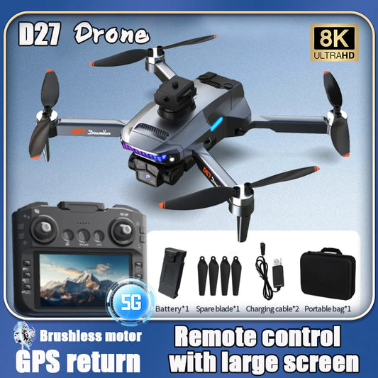 Novo drone D27 2025 com tela, controle remoto, câmera profissional 8k, fotografia aérea de quatro eixos, 5G, WIFI, GPS, FPV, drone RC 5000M