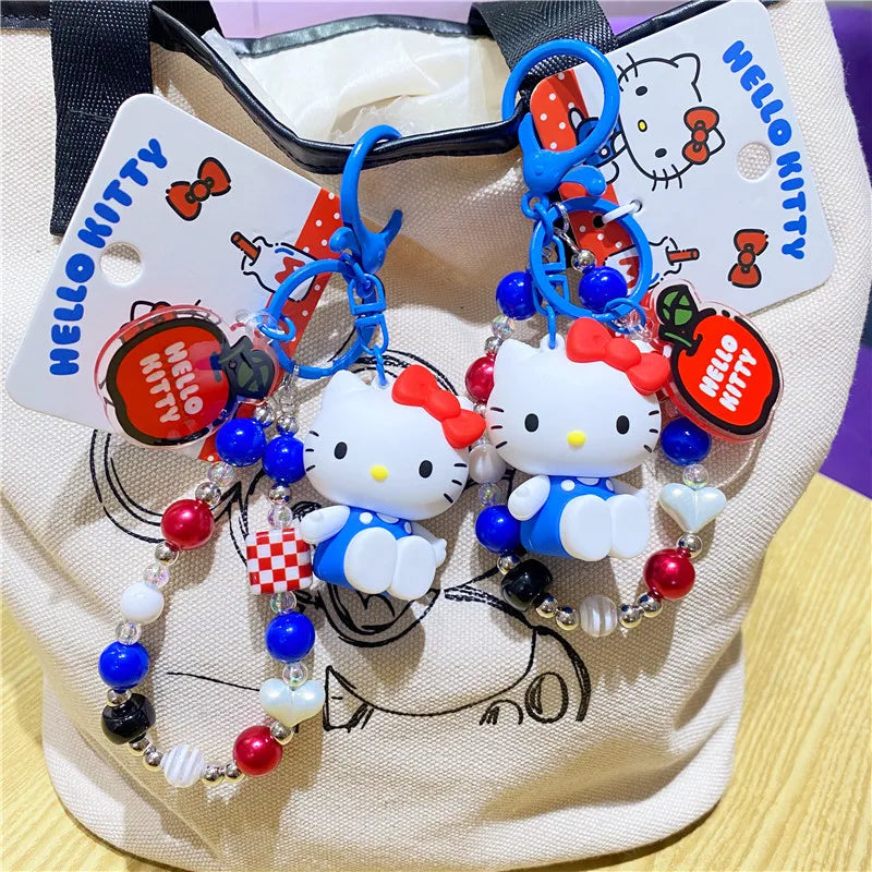 Atacado Sanrio Chaveiro Hello Kitty Mochila Escolar Pingente Kawaii Kt Vermelho Azul Branco Desenho Animado Chave Kitty TV Chaveiro com Contas Presente para Meninas