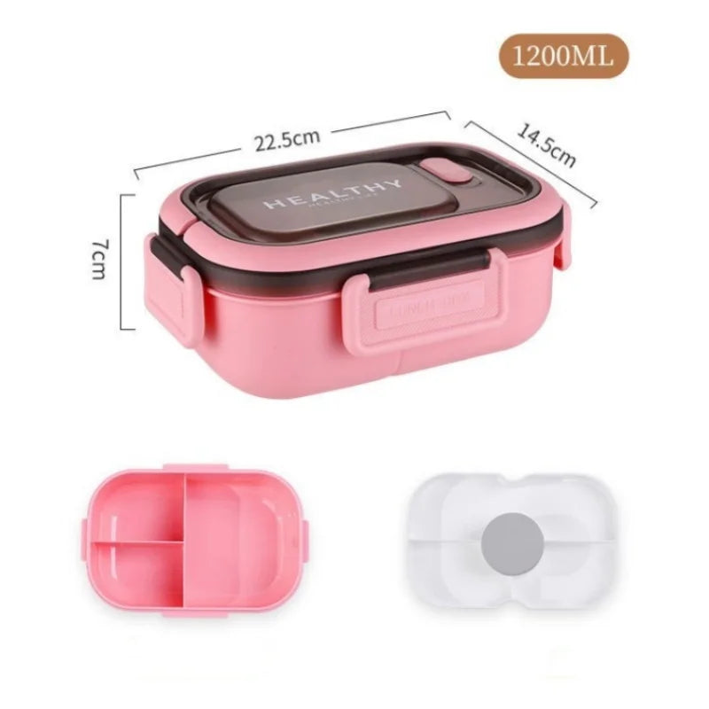 Lancheira de camada dupla 1200ml, compartimento portátil, caixa de alimentos para frutas, salada, micro-ondas, garfo e colher, caixa de piquenique para alimentos frescos