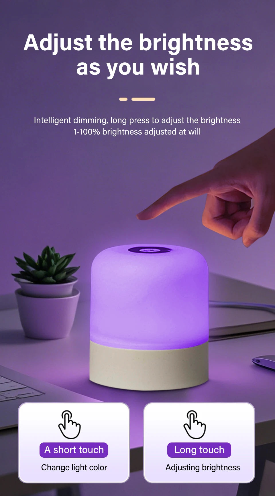 Lâmpada noturna LED sensível ao toque, USB, recarregável, regulável, de cabeceira, para decoração de quarto, presente de Natal, lâmpada noturna infantil