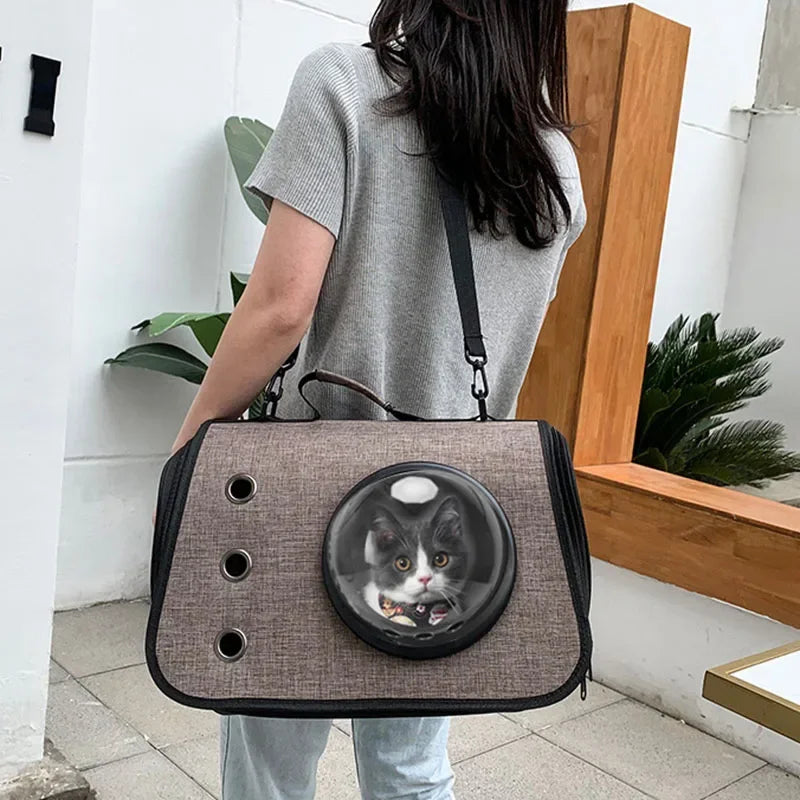 Bolsa de viagem portátil para animais de estimação, transparente, dobrável, respirável, mochila para gatos, leve, portátil, para transporte de animais de estimação, essencial para viagem