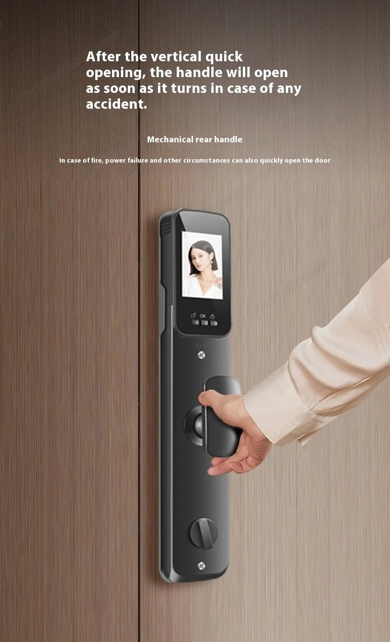Fechadura de porta inteligente com reconhecimento facial 3D, anti-arrombamento e anti-arrombamento, totalmente automática, trava de impressão digital com senha, interfone, fechadura de porta inteligente