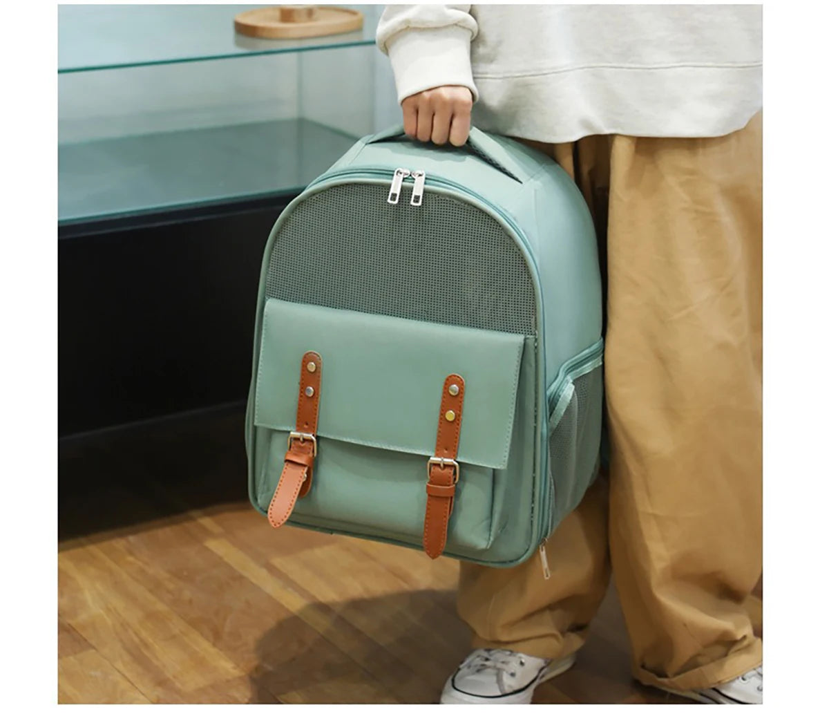 Mochila portátil para transporte de gatos - Oxford respirável e malha, alças ajustáveis ​​39 x 32 x 25 cm (15,3 x 12,5 x 9,8 pol.) para veterinário/viagem