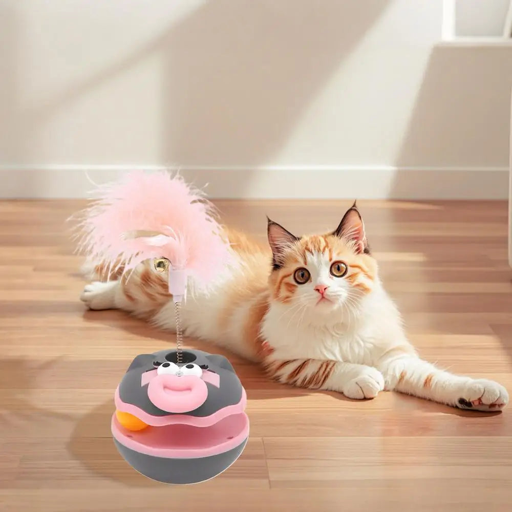 Brinquedos interativos para gatos, brinquedo interativo para gatos, bola giratória, acessórios para gatinhos com sino de penas, suprimentos para animais de estimação, jogos de enriquecimento para ambientes internos