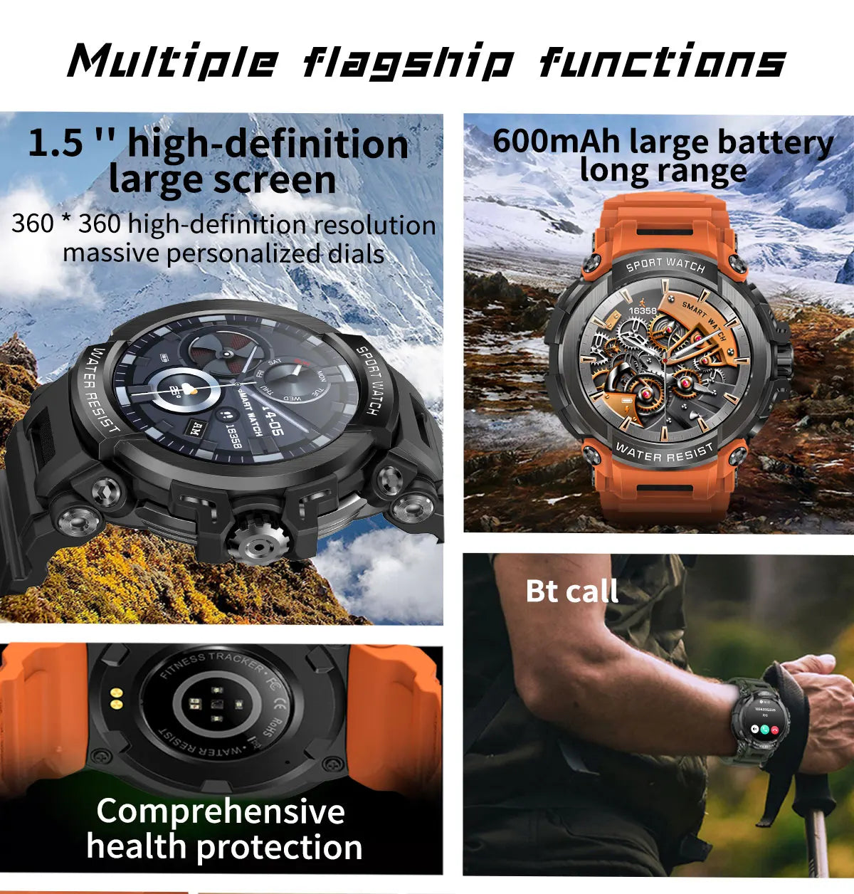 Novo Smartwatch Masculino 2025 com Tela HD de 1,5" e Chamadas Militares, IP68 à Prova D'água, 100 Modos Esportivos, com Bateria Grande de 600mAh
