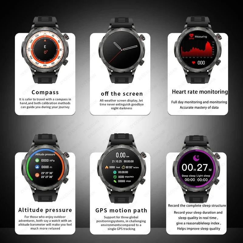 Novo relógio inteligente masculino com GPS e Bluetooth, tela AMOLED HD, frequência cardíaca, NFC, IP68, à prova d'água, esportivo, para Android e iOS, 2025