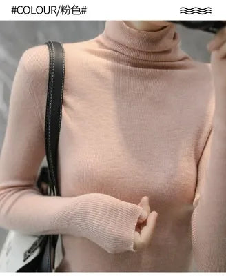 Novo suéter de caxemira feminino outono/inverno 2023, gola alta, suéter ultrafino de lã com pelo