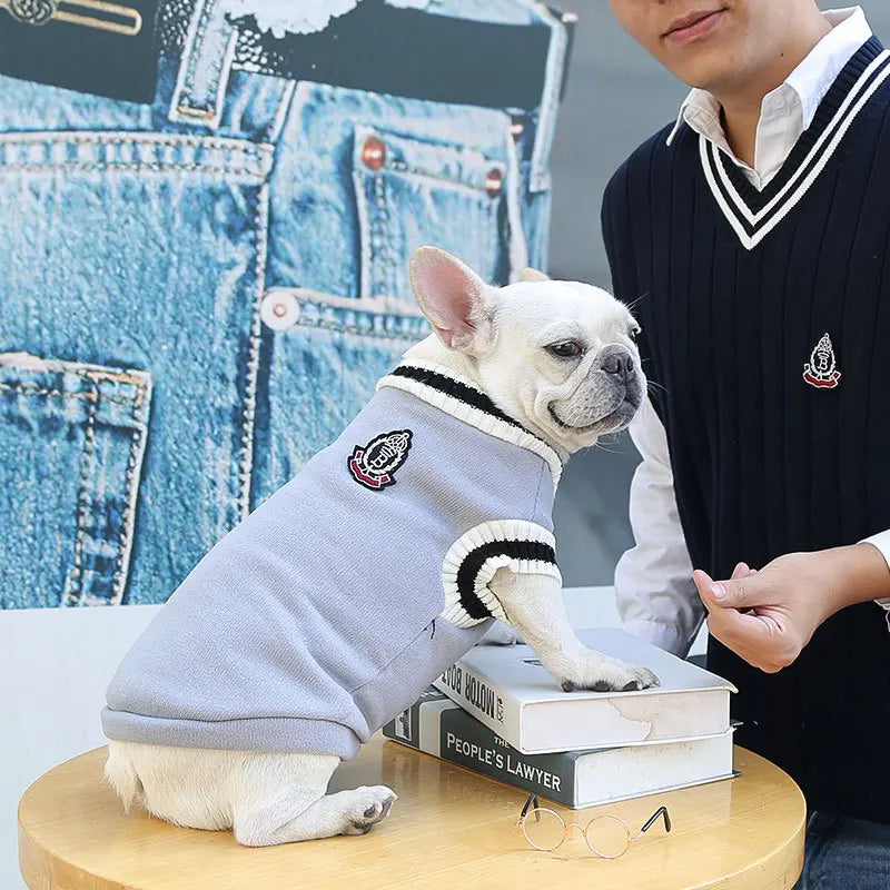 Winter Warm Pet Dog Sweater College Style V-neck Puppy Knitwear for Small Large Doggy Coat French Bulldog Vest Chihuahua Clothes