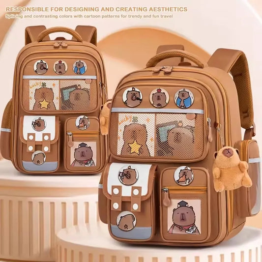 Mochila Capivara à prova d'água, grande capacidade, mochila escolar para aliviar o peso, proteção da coluna, alças alargadas, mochila para estudantes