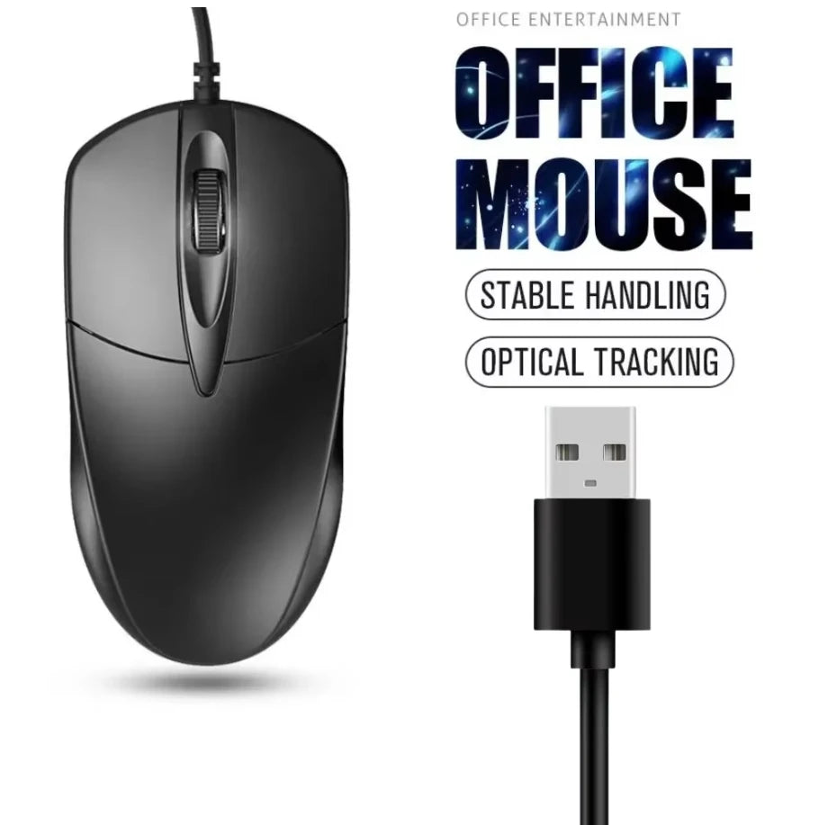 Mouse óptico USB com fio para laptop, mouse para escritório e casa, antiderrapante, 3D, 1200 DPI, acessórios para jogos, computador, PC, desktop