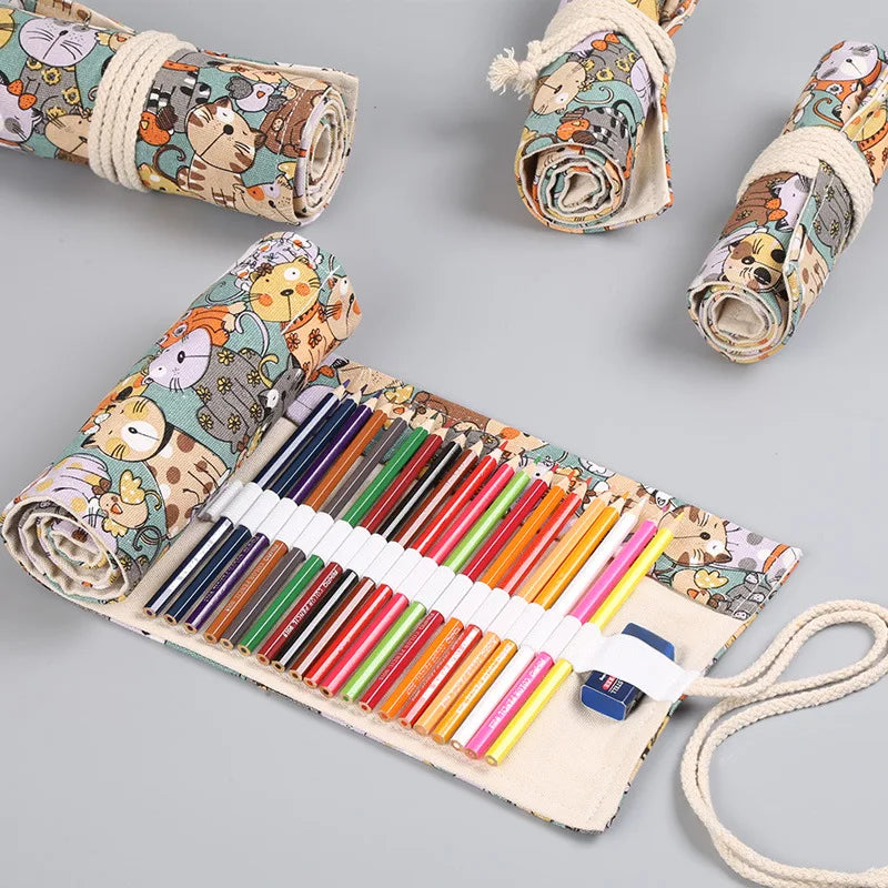 Estojo de lápis de arte colorida com 48 furos, material escolar kawaii, pincel, caneta, estojo fofo, papelaria