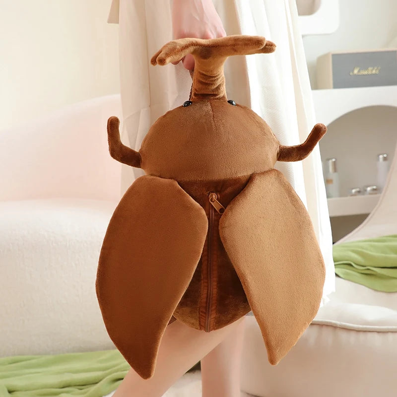 Mochila de pelúcia criativa engraçada de 45 cm, inseto, cigarra, besouro, marrom, verde, brinquedo de pelúcia macio para meninos e meninas