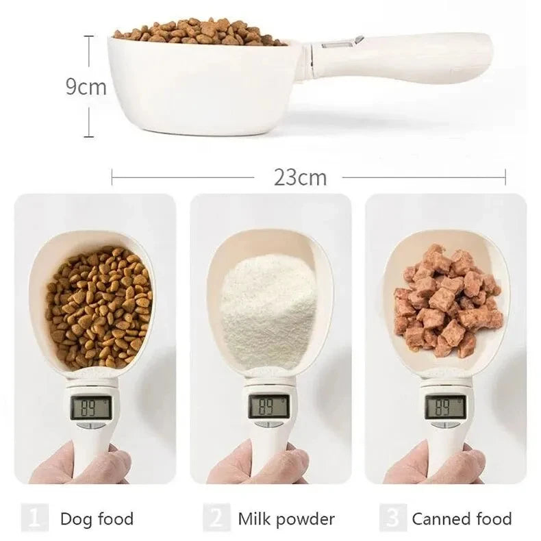 Balança de colher medidora de comida para animais de estimação, colher medidora digital de comida para cozinha, adequada para colher medidora de comida para cães e gatos
