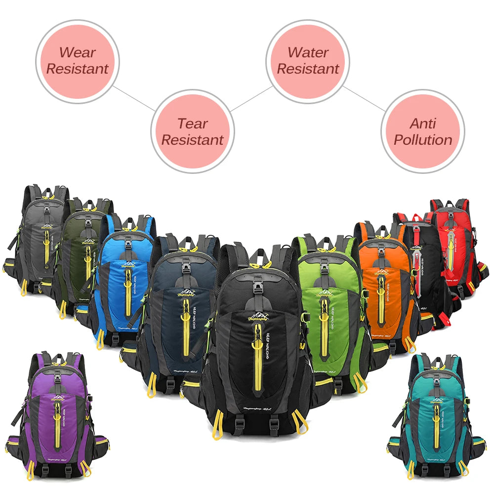 Mochila de viagem resistente à água de 40L para acampamento, caminhada, laptop, mochila de caminhada, escalada, mochilas para homens e mulheres, suprimentos para caminhada