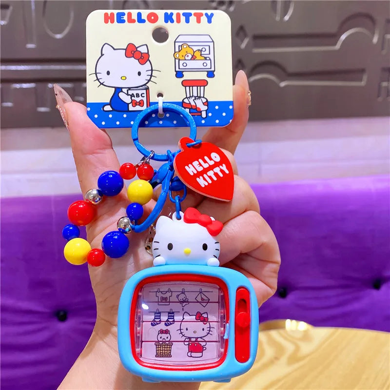 Atacado Sanrio Chaveiro Hello Kitty Mochila Escolar Pingente Kawaii Kt Vermelho Azul Branco Desenho Animado Chave Kitty TV Chaveiro com Contas Presente para Meninas