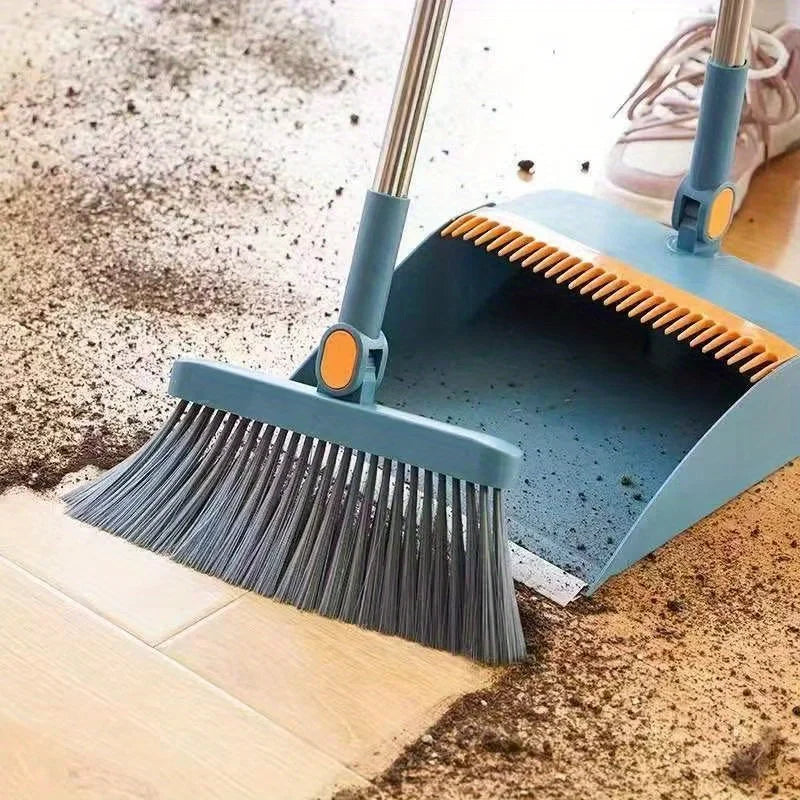 1 conjunto, conjunto de vassoura e pá de lixo doméstico, conjunto de vassoura e pá de limpeza de piso com cabo longo, vassoura e pá giratórias com dentes de pente