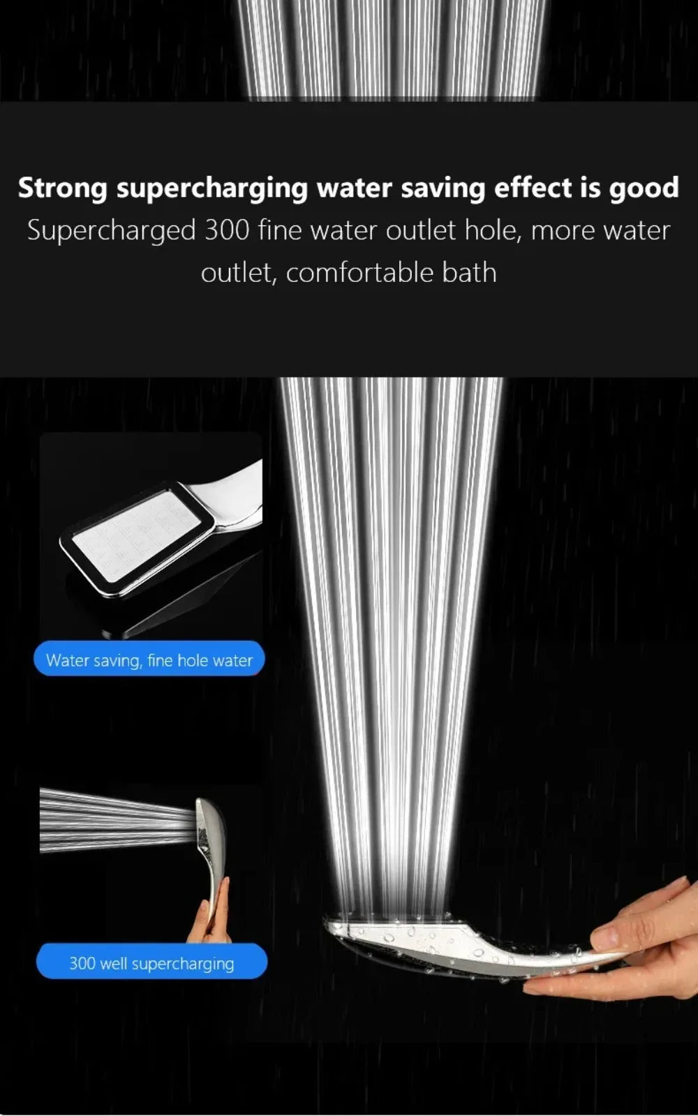 Chuveiro pressurizado de 300 furos, chuveiro de mão quadrado com bico de pulverização de chuva para economia de água, acessórios para banheiro