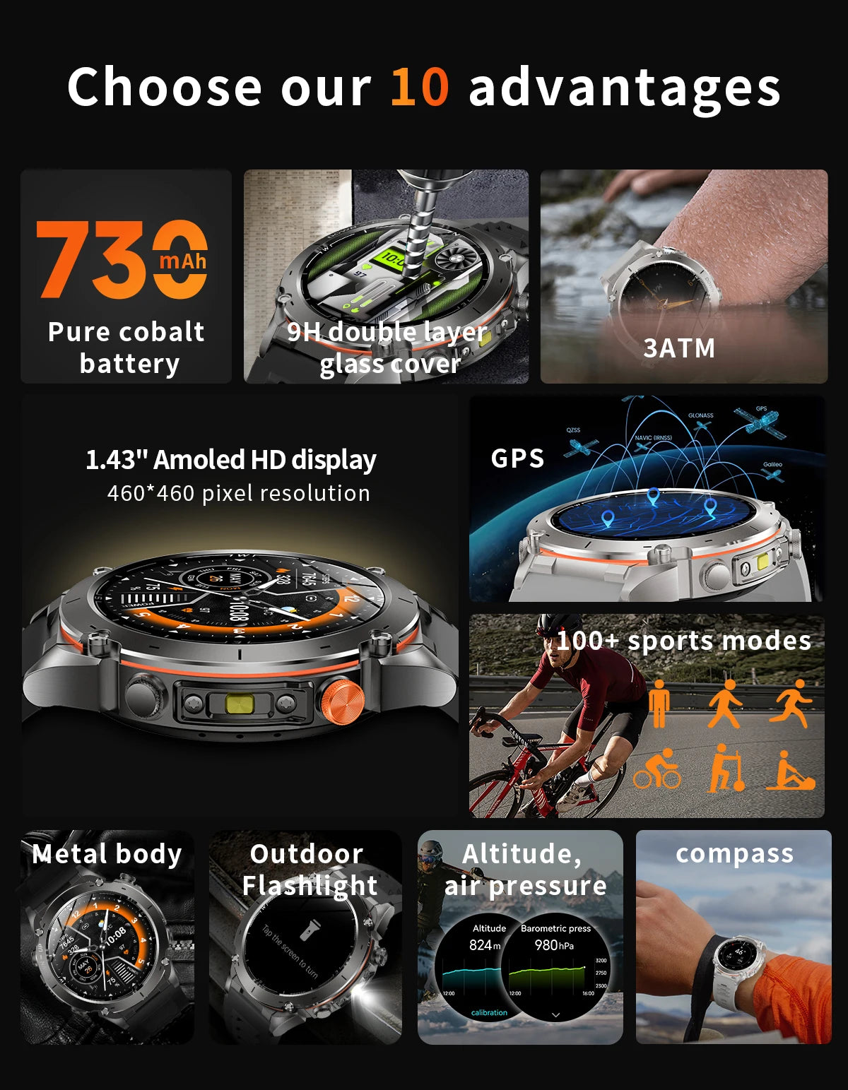 Novo relógio inteligente Xiaomi IOS Ultra GPS 2025, à prova d'água, 10ATM, com bússola GNSS de banda dupla integrada, esportivo militar, masculino, pulseira de natação