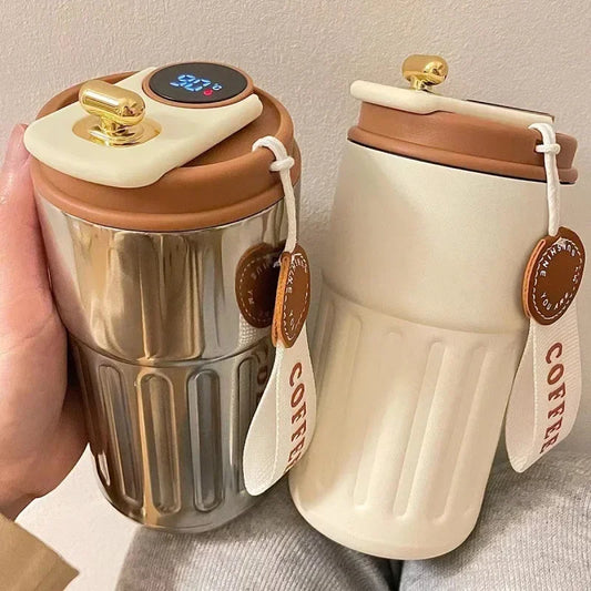 Caneca térmica de aço inoxidável com LED para café de 450 ml, garrafa térmica com display para manter frio e quente, caneca térmica para viagem e garrafa térmica a vácuo