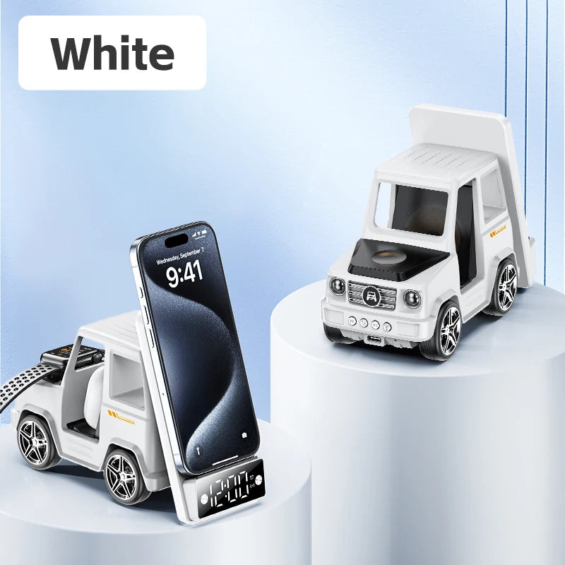 Suporte de carregamento sem fio 6 em 1 com despertador - Carregamento rápido para iPhone 16/15/14/13/12 Pro Max, 8/X/XS/XR, iWatch 8/7/6/5, AirP