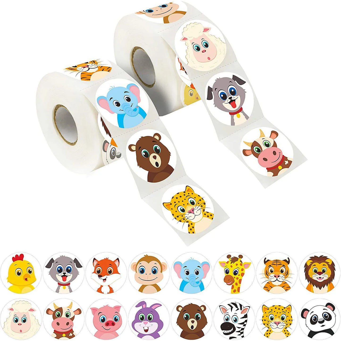 Adesivos de recompensa de animais de desenho animado com 500 peças/rolo, 2,5 cm/1,0 pol., decoração faça você mesmo, perfeitos para jogos de aprendizagem, bloco de notas, geladeira, etiquetas de selo de presente