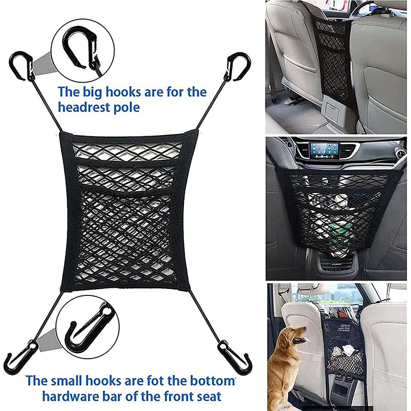 Rede de proteção para cães e animais de estimação, barreira de segurança para viagens, transportadora de carro, cerca para assento traseiro, anticolisão para crianças e animais de estimação com bolsa de armazenamento