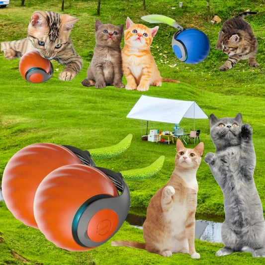 Bola de brinquedo interativa para gatos, bola rolante automática, rabo falso, brinquedo elétrico inteligente recarregável para animais de estimação, treinamento para cães e gatos, imitação de rato