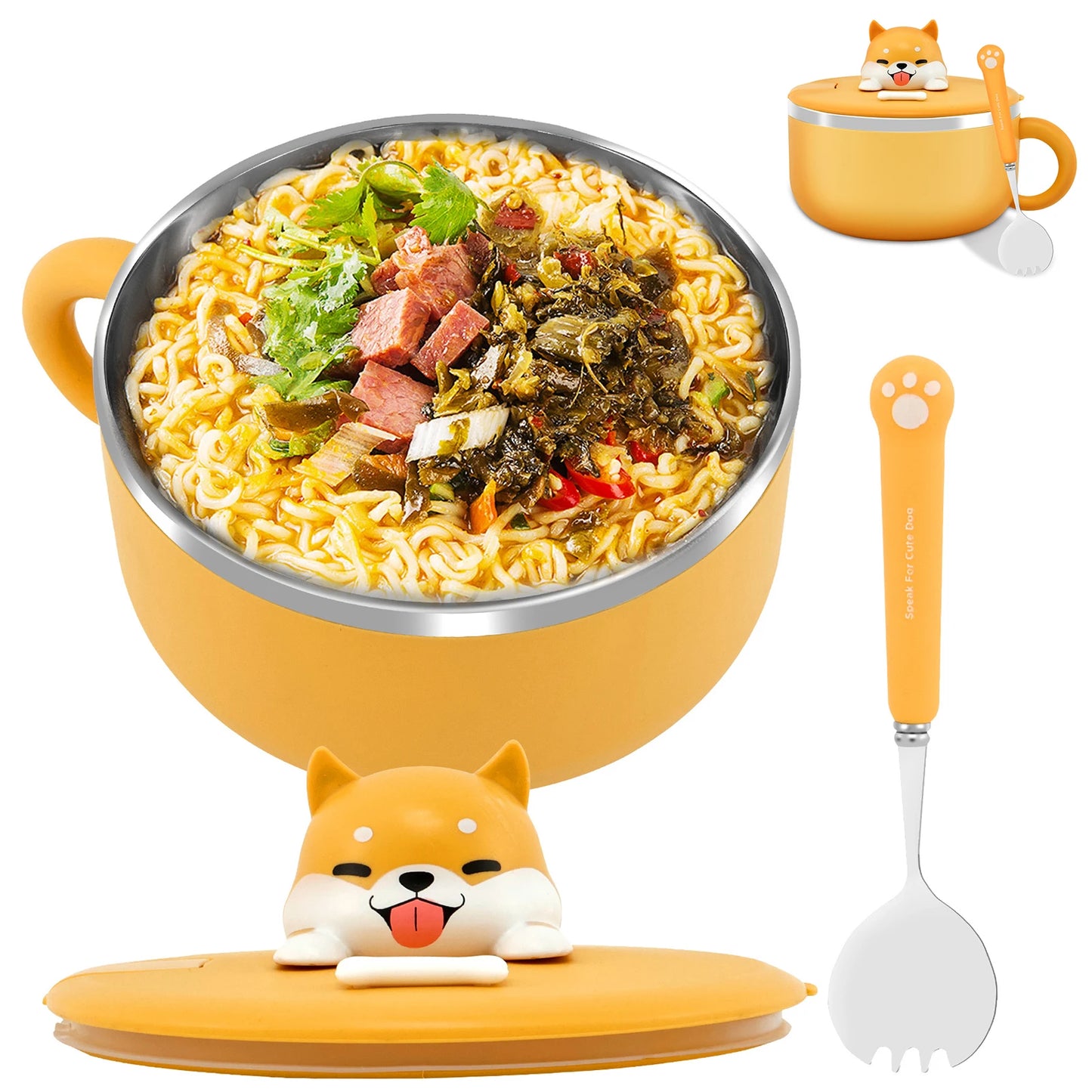 Tigela de macarrão instantâneo de aço inoxidável 1200ml com tampa resistente ao calor para macarrão instantâneo, utensílios de cozinha e utensílios de cozinha