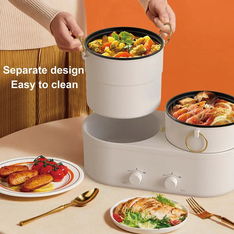 Panela elétrica doméstica de dupla capacidade de 1,8 L, panela elétrica Yuanyang multifuncional, frigideira elétrica antiaderente 220 V