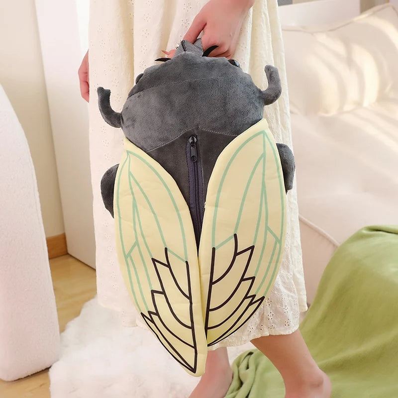 Mochila de pelúcia criativa engraçada de 45 cm, inseto, cigarra, besouro, marrom, verde, brinquedo de pelúcia macio para meninos e meninas
