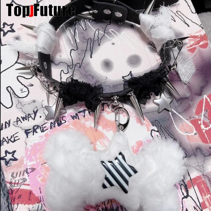 Mulheres Y2K Garota sangrenta punk Harajuku Gótico Lolita doente ferido colar curto Halloween cosplay adereços subcultura Gargantilhas Gargantilha