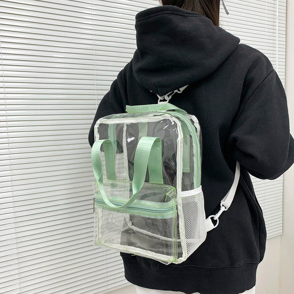 Mochila transparente de PVC para esportes ao ar livre, fitness, casual, viagem, visível, grande capacidade, à prova d'água, alça superior, mochila escolar