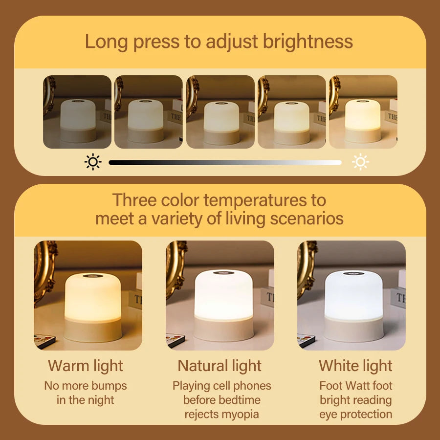 Lâmpada noturna LED sensível ao toque, USB, recarregável, regulável, de cabeceira, para decoração de quarto, presente de Natal, lâmpada noturna infantil
