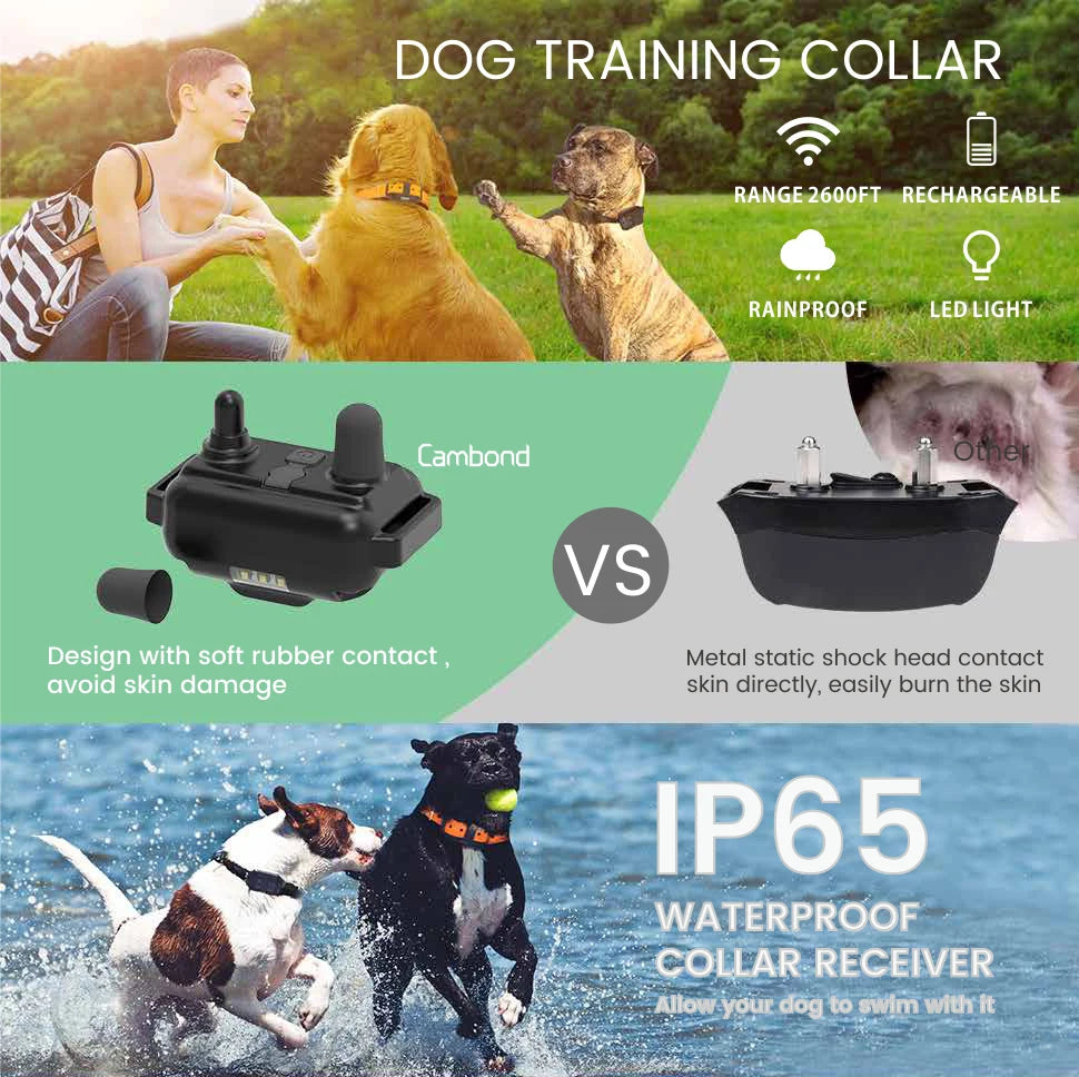 Electric Dog Training Collar Waterproof Dog Bark Collar Pet With Remote Control Rechargeable Anti Barking Device All Size Dogs