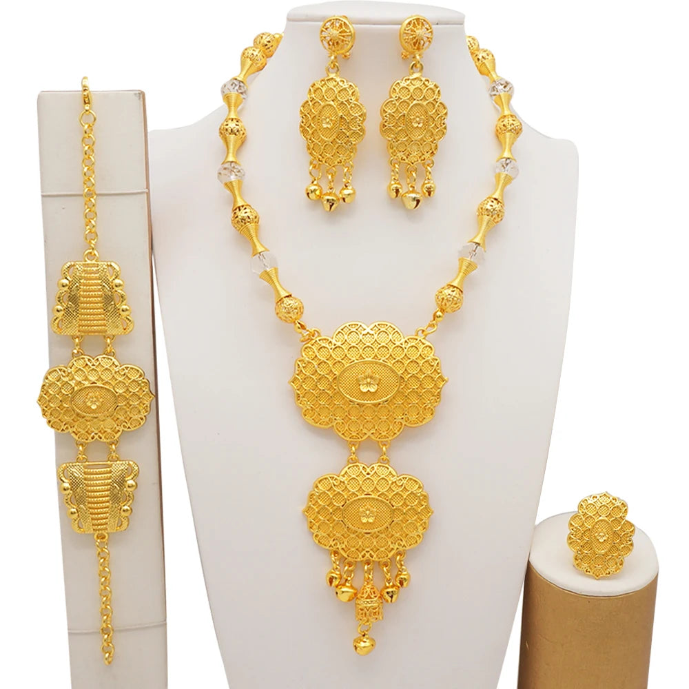 Conjuntos de joias finas 2023 para mulheres, presentes de casamento, colar, pulseira, brincos, anel, joias com contas africanas